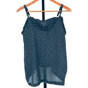 BOBEAU Women's 1X Black & White Polka Dot Camisole Blouse with Ruffled Trim